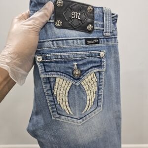 Miss Me Blue Jeans with Silver Wing Design